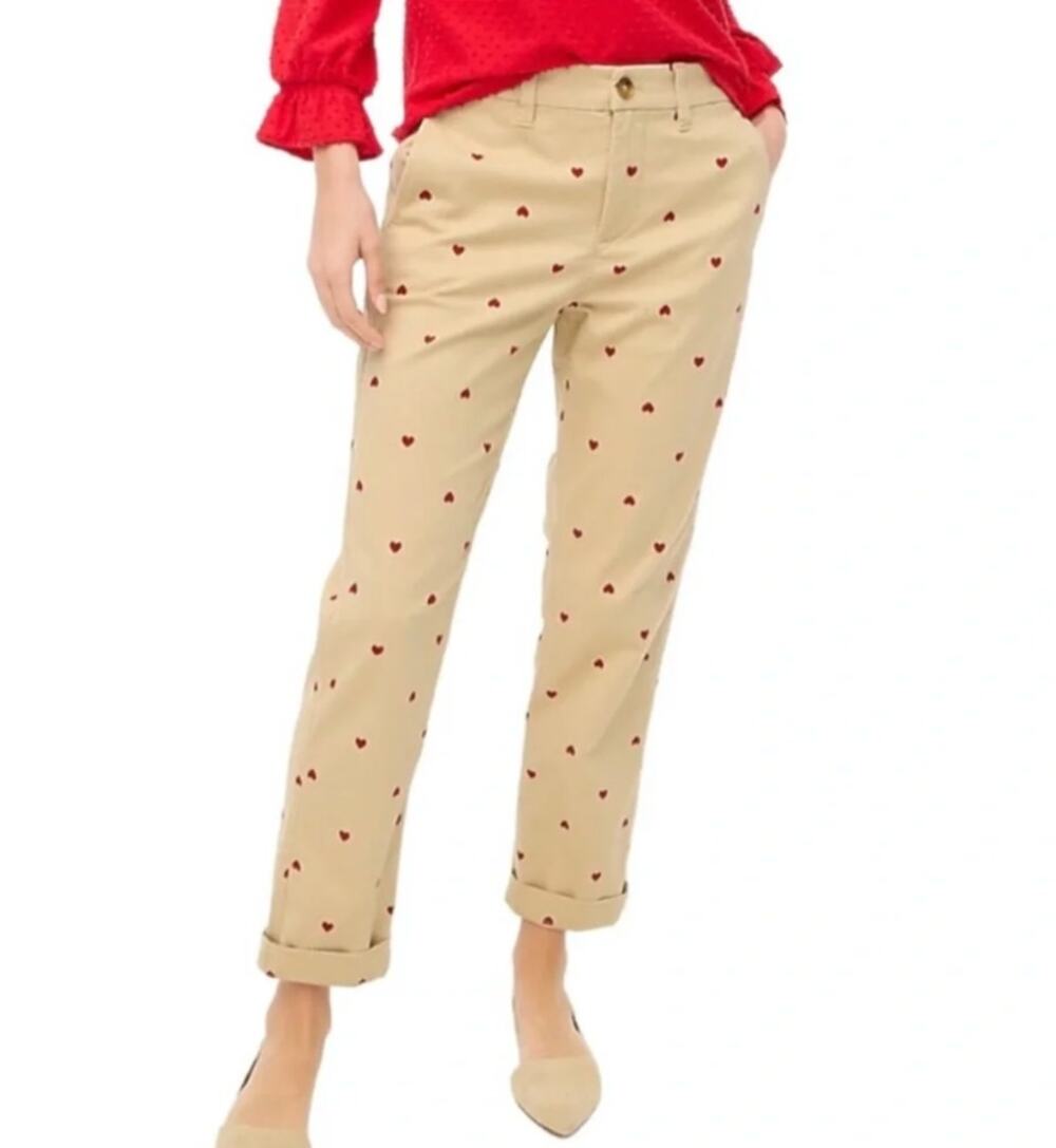 NWT High-Rise Girlfriend Chino Pant Tan Khaki Hearts BM129 Size 12